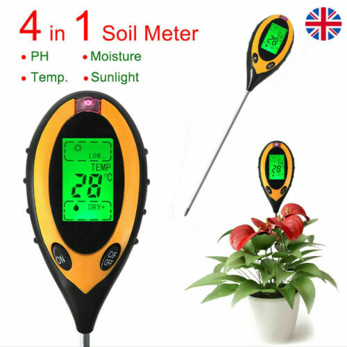 4 in 1 PH Soil Tester Water Light Temp Moisture Meter for Flower Garden Plant UK